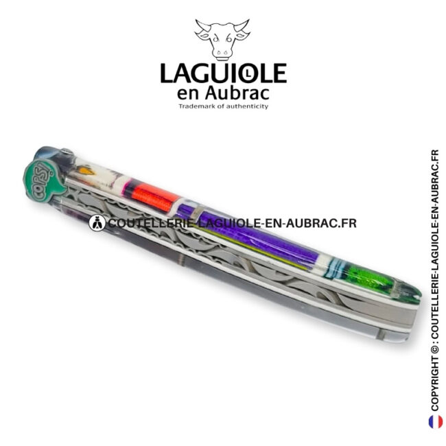 oops! comics : couteau laguiole plein manche en acrylique – décor ludique