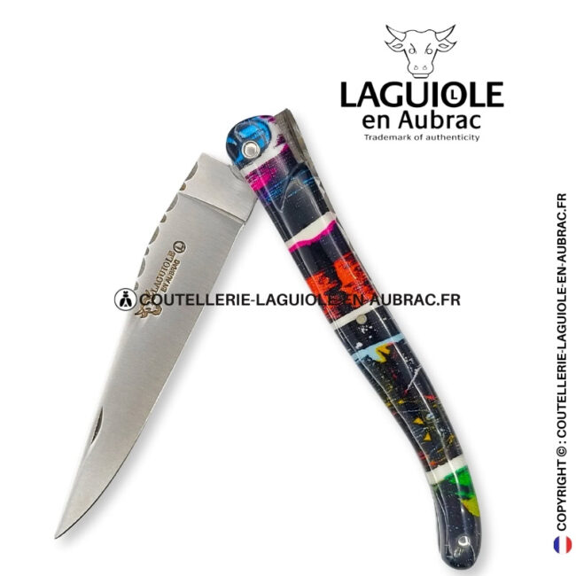 oops! comics : couteau laguiole plein manche en acrylique – décor ludique