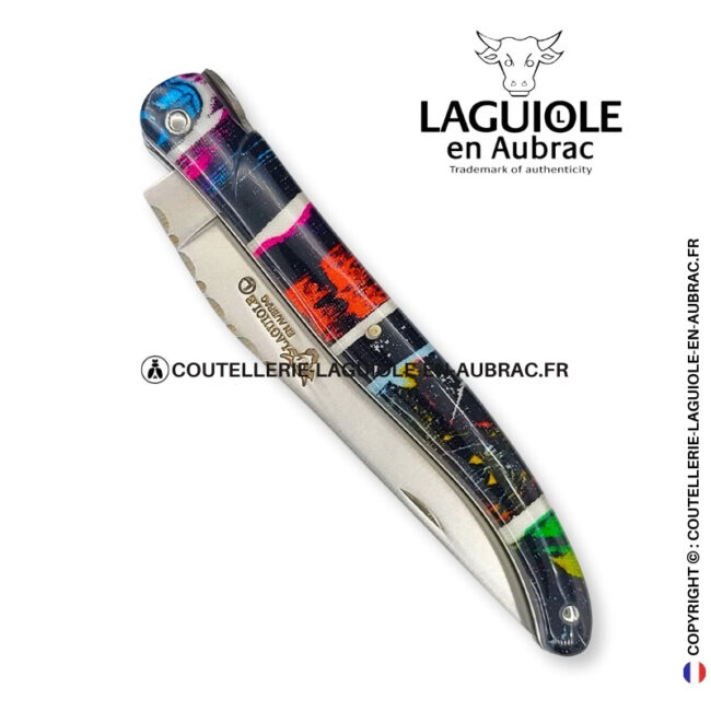 oops! comics : couteau laguiole plein manche en acrylique – décor ludique