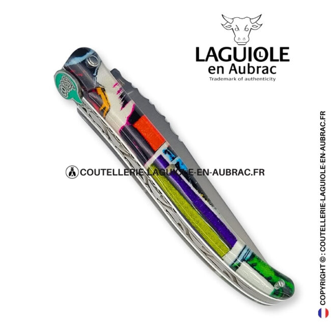 oops! comics : couteau laguiole plein manche en acrylique – décor ludique