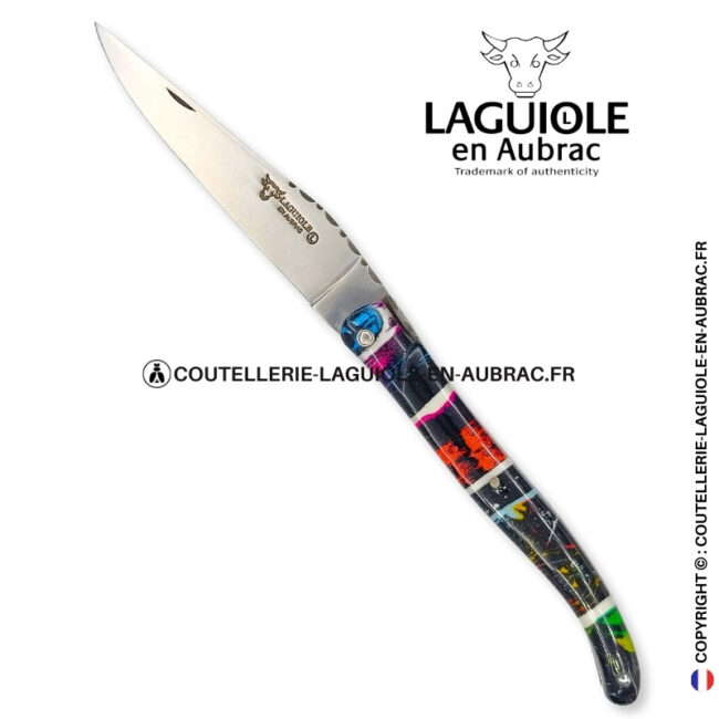 oops! comics : couteau laguiole plein manche en acrylique – décor ludique