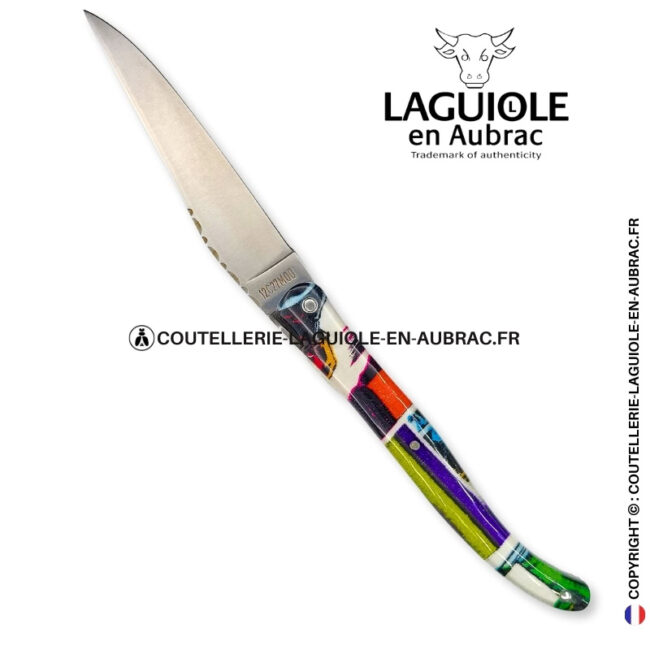 oops! comics : couteau laguiole plein manche en acrylique – décor ludique