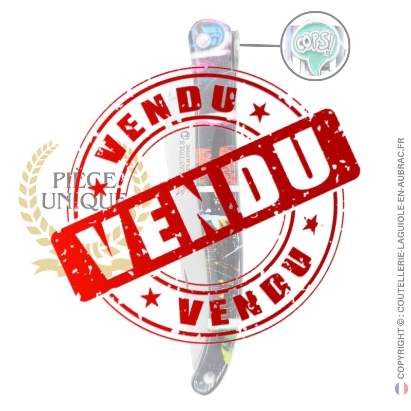 oops! comics : couteau laguiole plein manche en acrylique – décor ludique