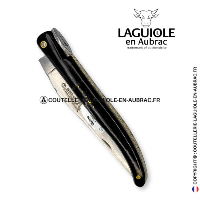 origine tour eiffel : couteau laguiole plein manche en bois d'Ébène