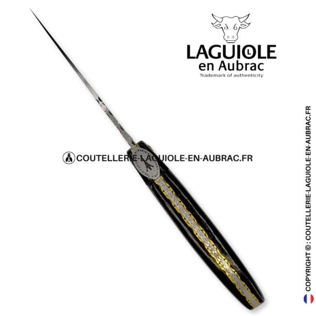 origine tour eiffel : couteau laguiole plein manche en bois d'Ébène