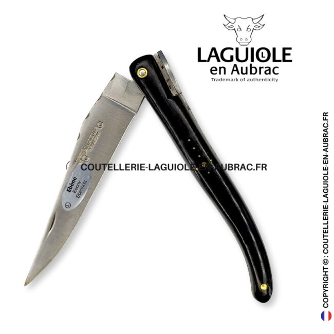 origine tour eiffel : couteau laguiole plein manche en bois d'Ébène