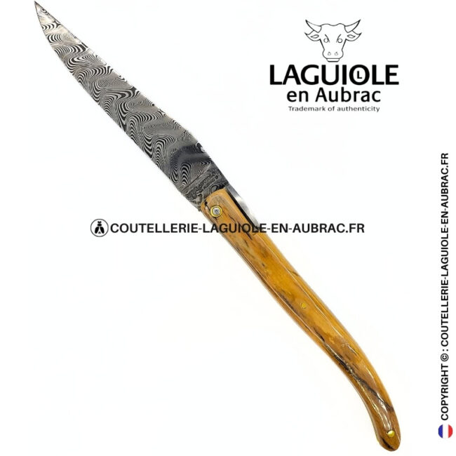 origine tour eiffel prestige n°14: couteau laguiole plein manche en ivoire fossile de mammouth – lame damas