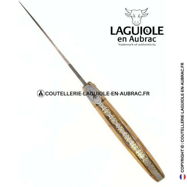 origine tour eiffel prestige n°14: couteau laguiole plein manche en ivoire fossile de mammouth – lame damas