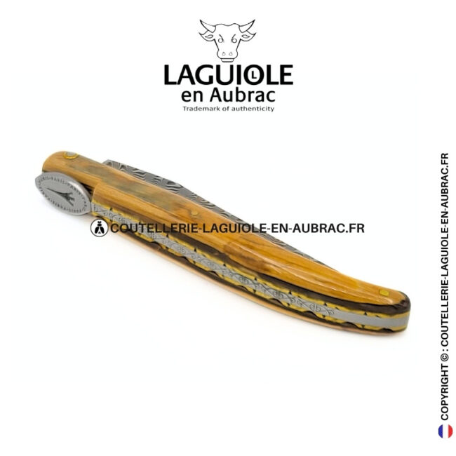 origine tour eiffel prestige n°14: couteau laguiole plein manche en ivoire fossile de mammouth – lame damas