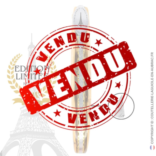 origine tour eiffel prestige n°14: couteau laguiole plein manche en ivoire fossile de mammouth – lame damas