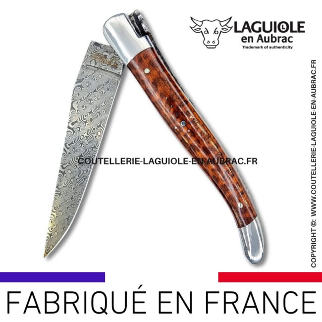 couteau laguiole doubles platines en amourette – lame damas balbach inox