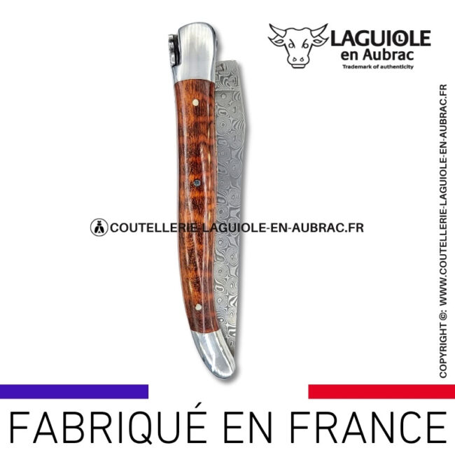 couteau laguiole doubles platines en amourette – lame damas balbach inox