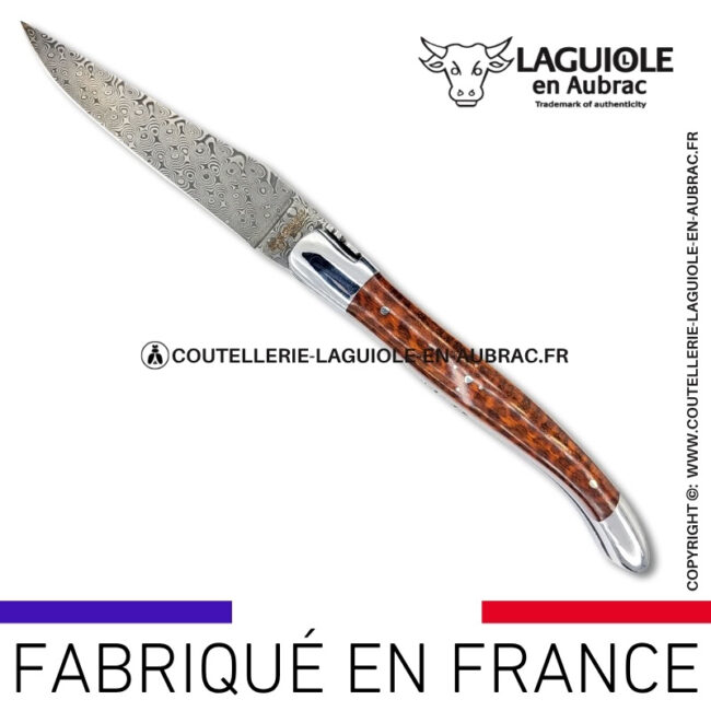 couteau laguiole doubles platines en amourette – lame damas balbach inox