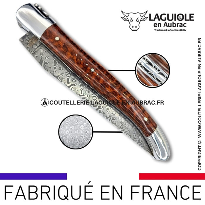 couteau laguiole doubles platines en amourette – lame damas balbach inox