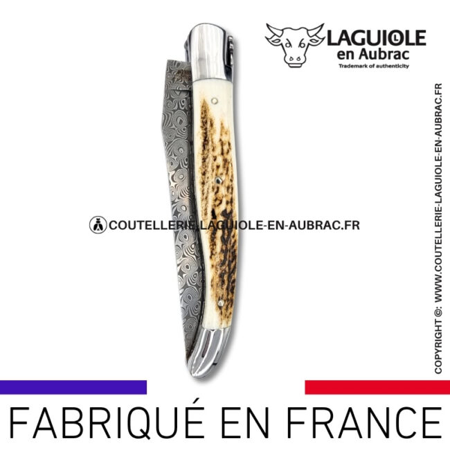 couteau laguiole doubles platines en bois de cerf – lame damas balbach inox