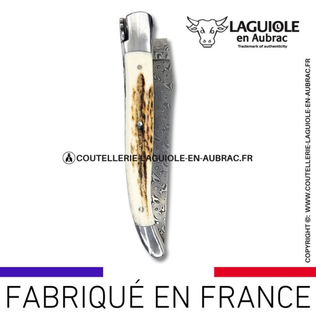 couteau laguiole doubles platines en bois de cerf – lame damas balbach inox