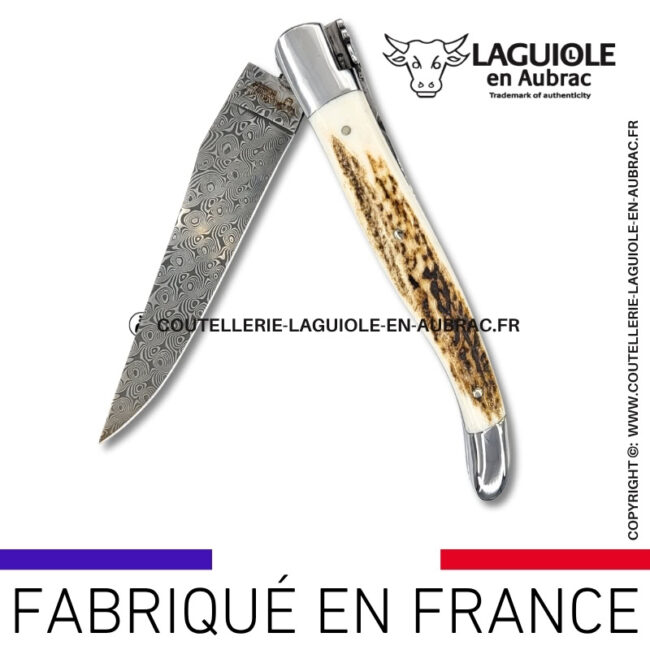 couteau laguiole doubles platines en bois de cerf – lame damas balbach inox