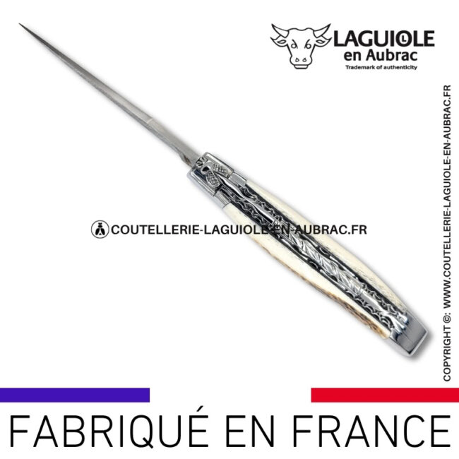 couteau laguiole doubles platines en bois de cerf – lame damas balbach inox