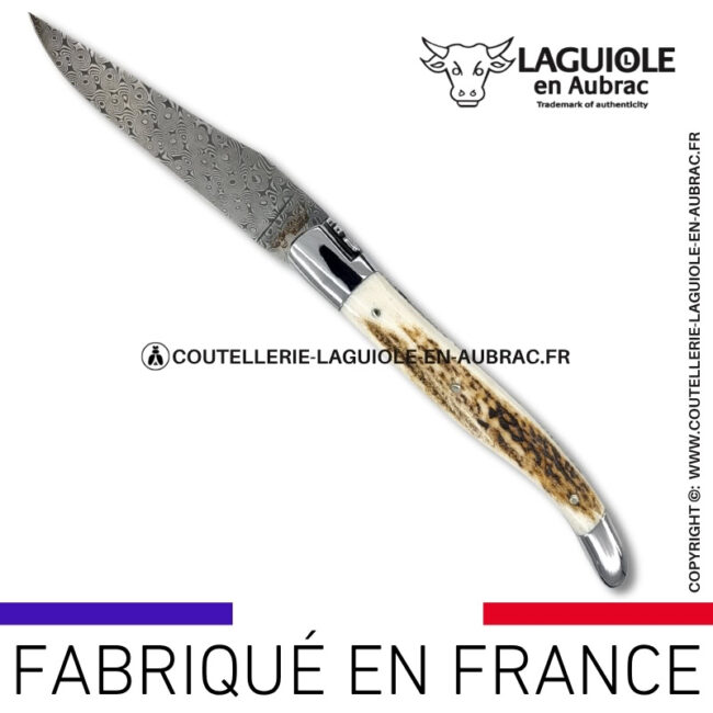 couteau laguiole doubles platines en bois de cerf – lame damas balbach inox