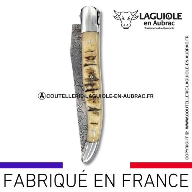 couteau laguiole doubles platines en corne de bélier – lame damas balbach inox