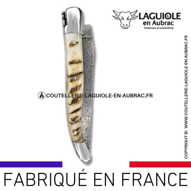 couteau laguiole doubles platines en corne de bélier – lame damas balbach inox