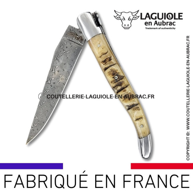 couteau laguiole doubles platines en corne de bélier – lame damas balbach inox