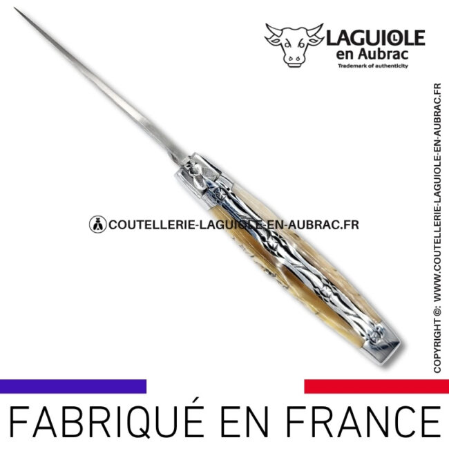 couteau laguiole doubles platines en corne de bélier – lame damas balbach inox