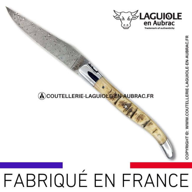 couteau laguiole doubles platines en corne de bélier – lame damas balbach inox
