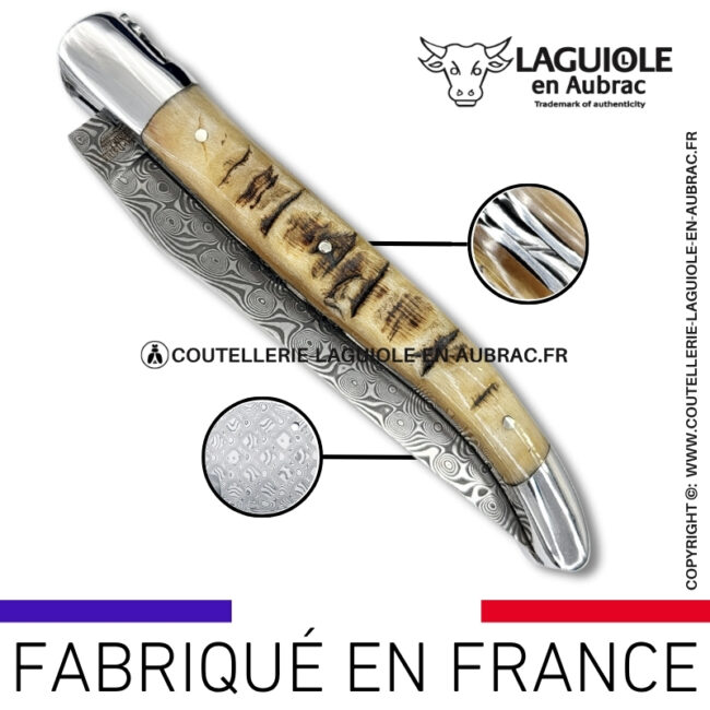 couteau laguiole doubles platines en corne de bélier – lame damas balbach inox