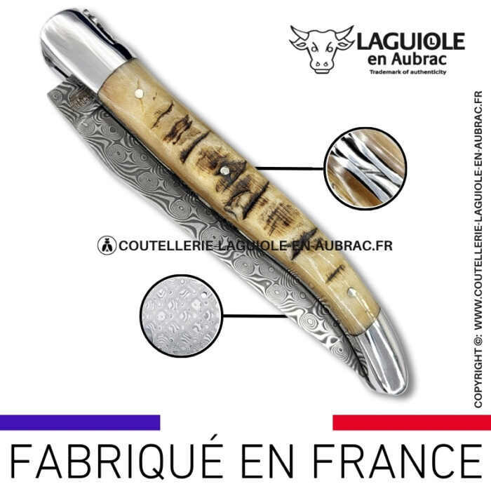couteau laguiole doubles platines en corne de bélier – lame damas balbach inox