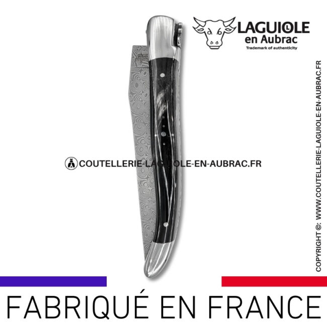 couteau laguiole doubles platines en corne de buffle– lame damas balbach inox