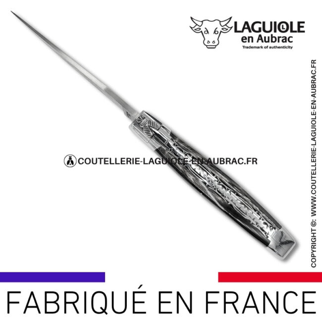 couteau laguiole doubles platines en corne de buffle– lame damas balbach inox