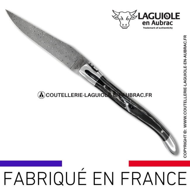 couteau laguiole doubles platines en corne de buffle– lame damas balbach inox