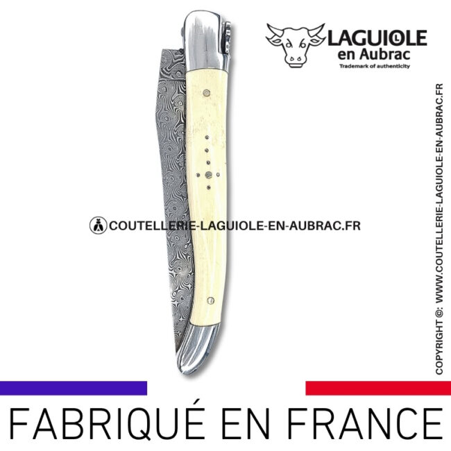 couteau laguiole doubles platines en ivoire de mammouth – lame damas balbach inox