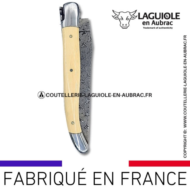 couteau laguiole doubles platines en ivoire de mammouth – lame damas balbach inox