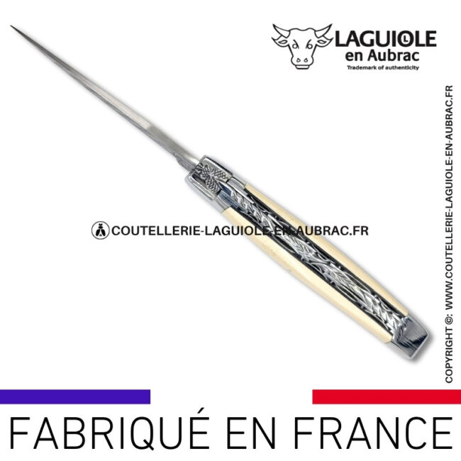 couteau laguiole doubles platines en ivoire de mammouth – lame damas balbach inox