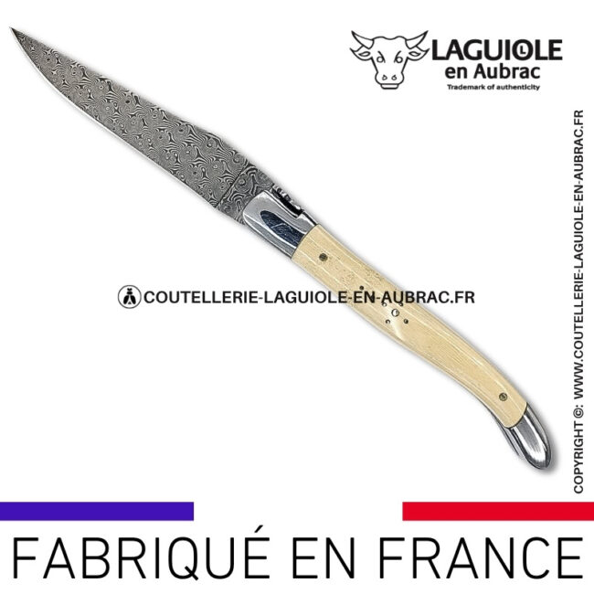 couteau laguiole doubles platines en ivoire de mammouth – lame damas balbach inox
