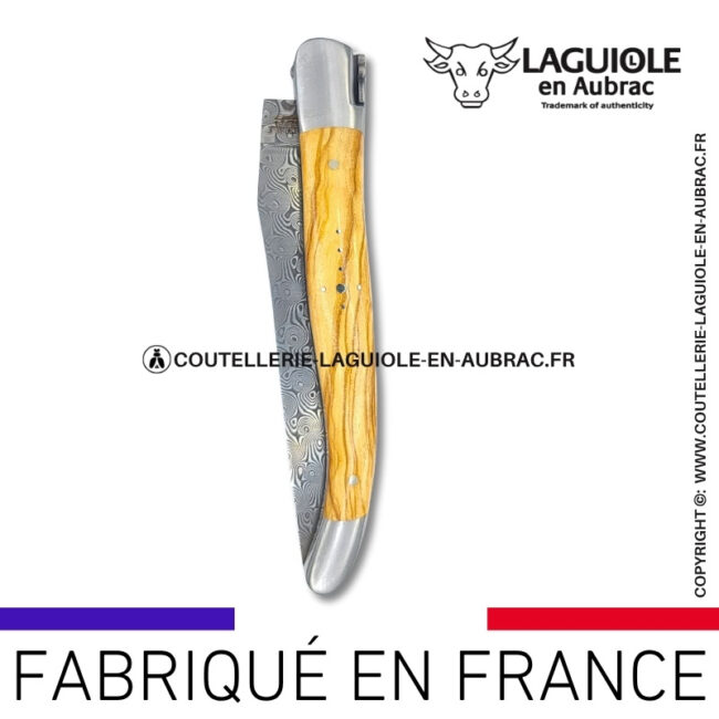 couteau laguiole doubles platines en olivier – lame damas balbach inox
