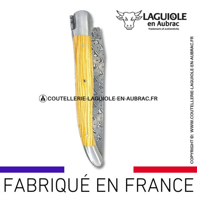 couteau laguiole doubles platines en olivier – lame damas balbach inox