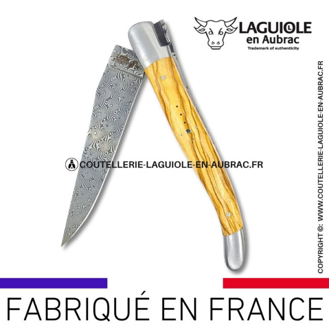 couteau laguiole doubles platines en olivier – lame damas balbach inox