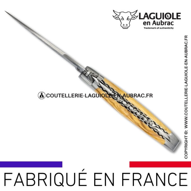 couteau laguiole doubles platines en olivier – lame damas balbach inox