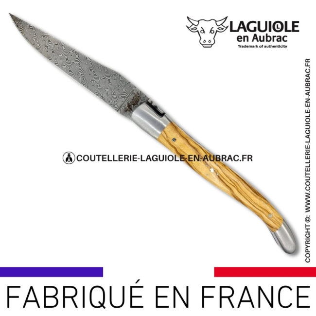 couteau laguiole doubles platines en olivier – lame damas balbach inox