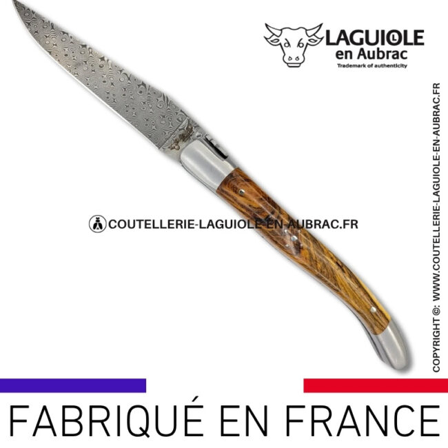 couteau laguiole doubles platines en pistachier – lame damas balbach inox