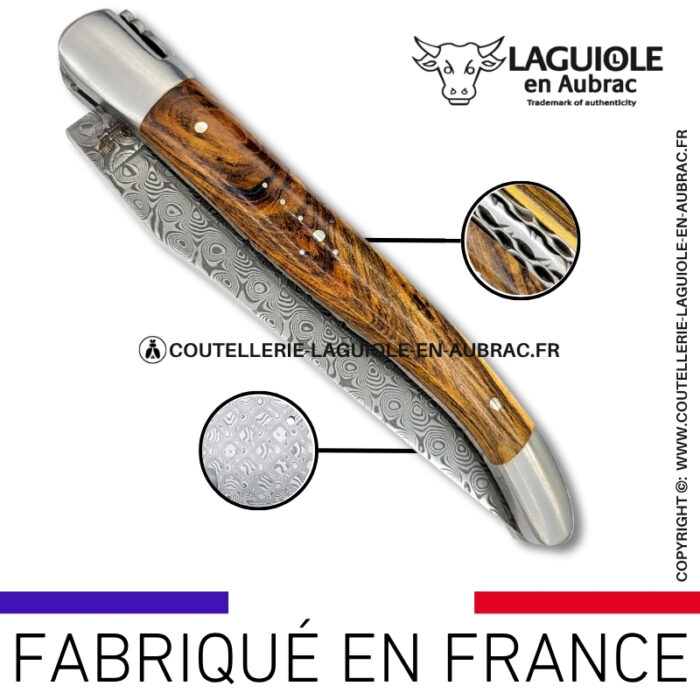 couteau laguiole doubles platines en pistachier – lame damas balbach inox