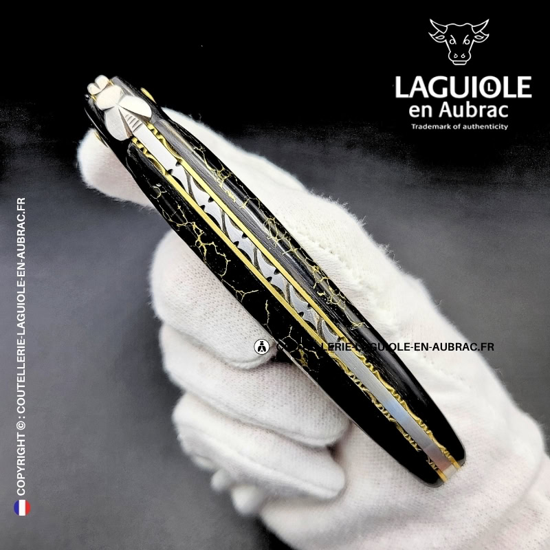 couteau laguiole nox pretiosa – Ébène & onyx – platines laiton