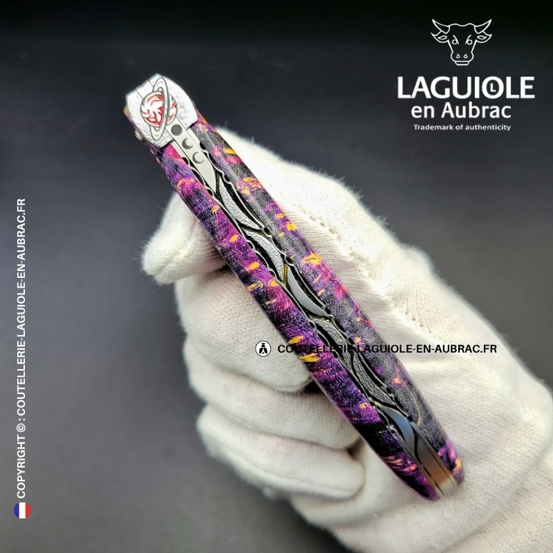 couteau laguiole "saturne" – collection cosmos en loupe de sureau