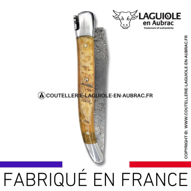 couteau laguiole en corne de bélier platines guillochées et lame damas balbach inox
