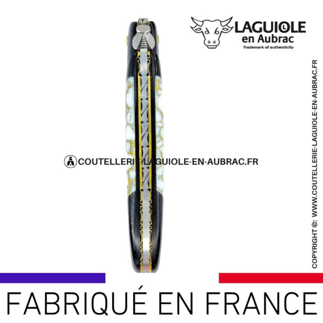 couteau laguiole nox pretiosa – Ébène & howlite – platines laiton