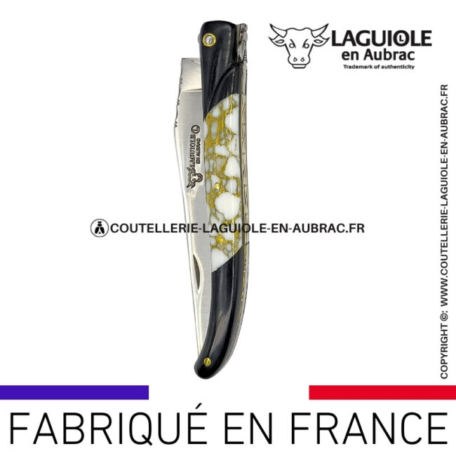 couteau laguiole nox pretiosa – Ébène & howlite – platines laiton