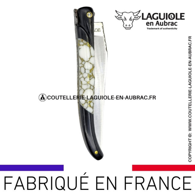 couteau laguiole nox pretiosa – Ébène & howlite – platines laiton